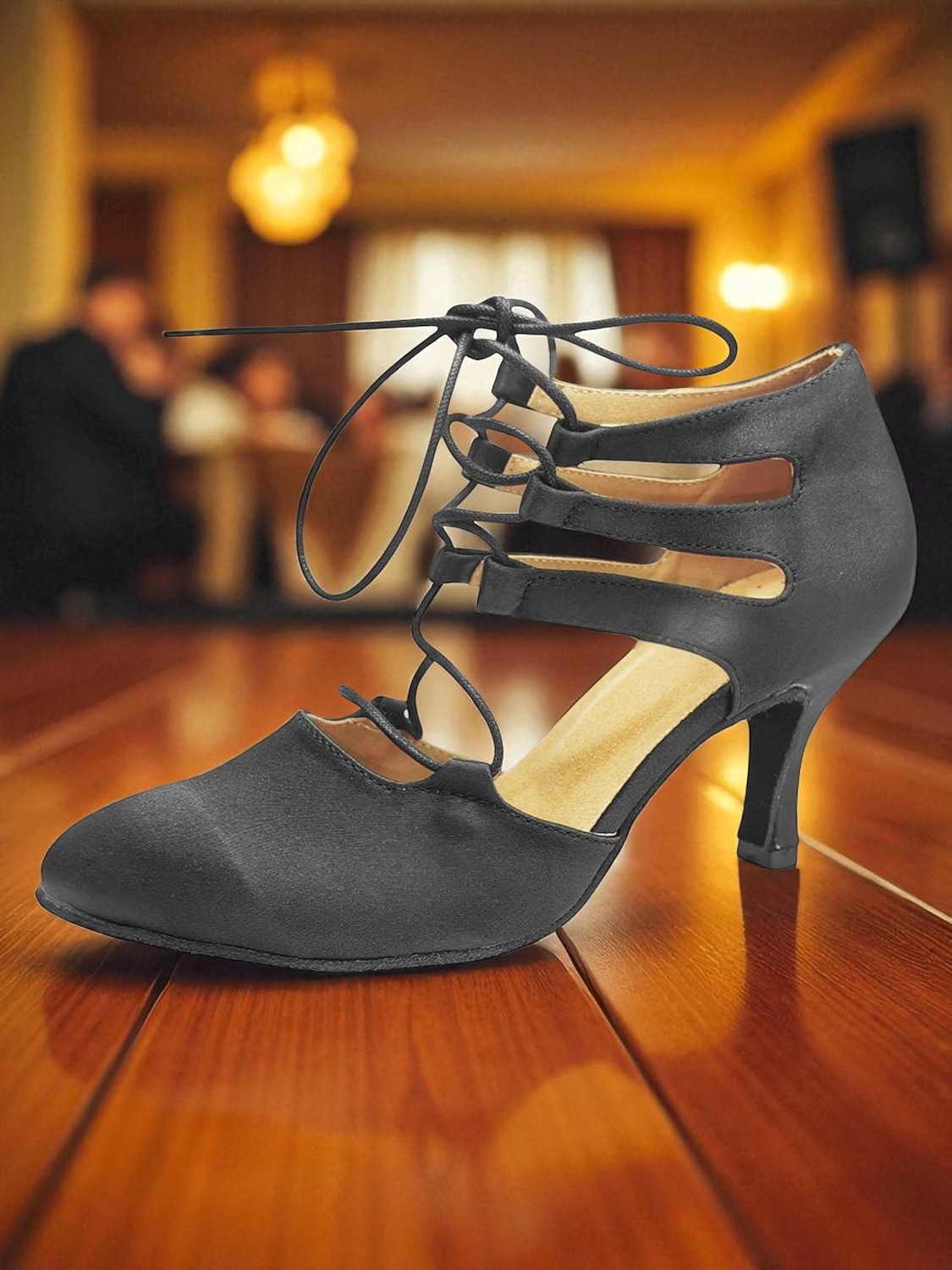 Women's Black Satin Lace-Up Ballroom Dance Shoes - Strappy Closed Toe High Heel Pumps for Professional Party & Dance Performances 2026 - $54.99 –P1