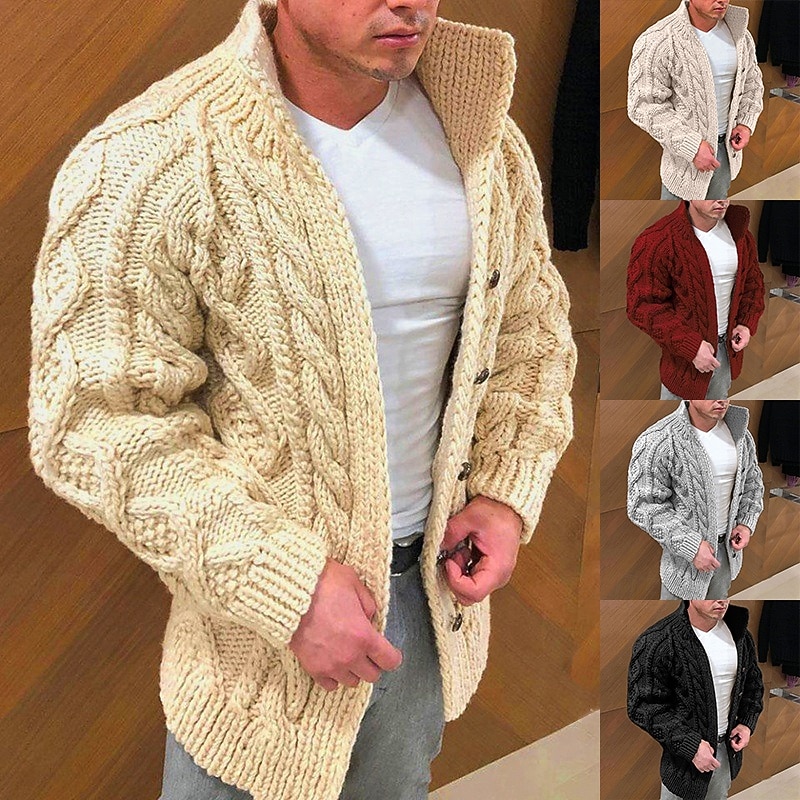 Per uomo Maglione a trecce Felpa Cardigan Treccia Maglia Top Regolari Lavorato a maglia Semplice Colletto Mao Moderno Contemporaneo Casual Casuale Ferie Abbigliamento Primavera Autunno & Inverno del 2026 a $36.99 –P1