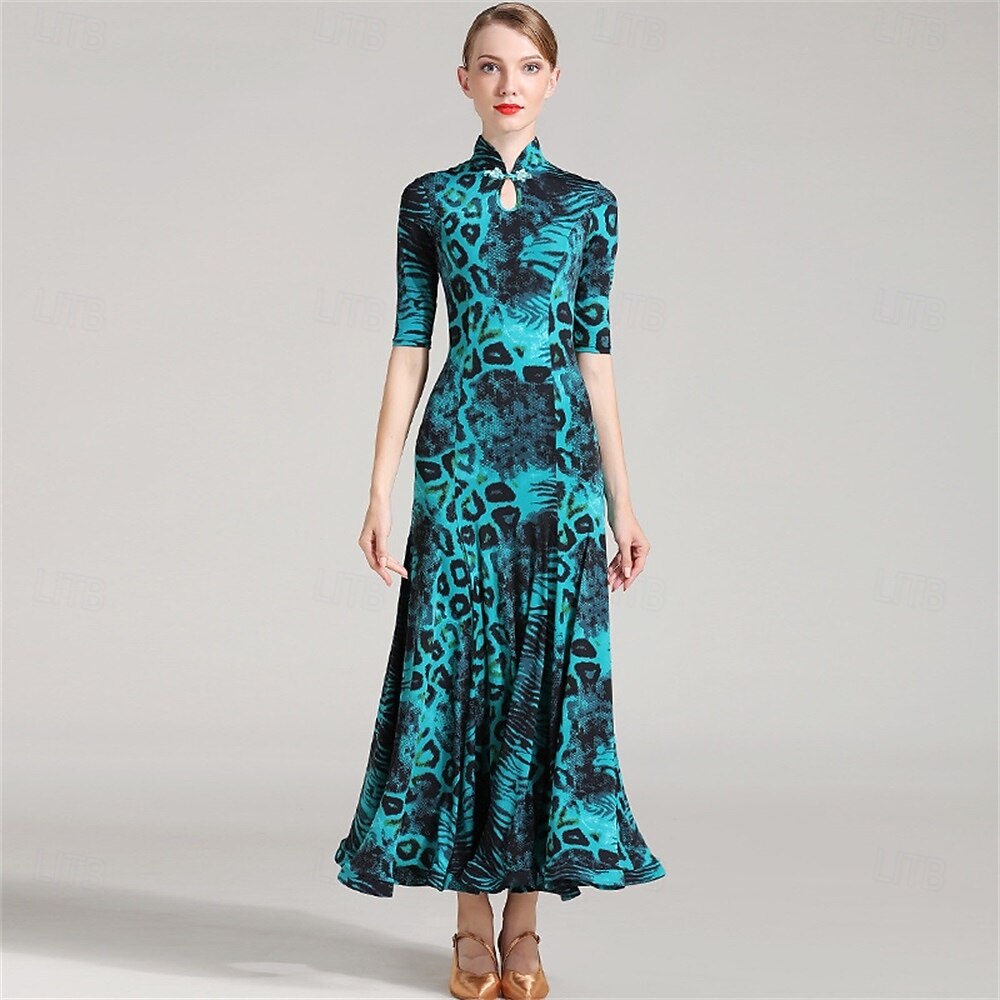 Stílusos, állatmintás, kulcslyuk alakú nyakkivágással és bő szoknyával ellátott társastáncruha táncgyakorláshoz és előadásokhoz 2025 - $124.99 –P1