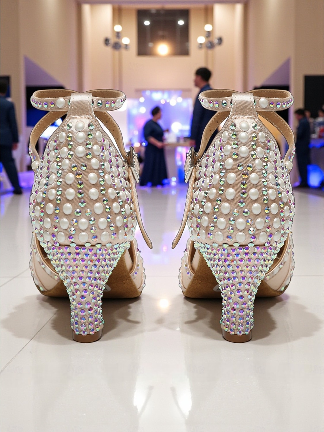 Zapatos de tacón con tiras de satén color champán y diamantes de imitación para mujer, estilo Gatsby vintage para baile de salón y fiestas. &eventos formales 2026 - $69.99 –P8