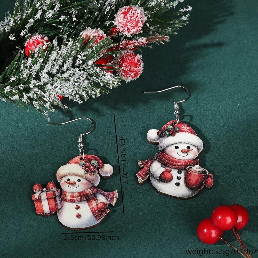 Náušnice se sněhulákem s horkým kakaem a dárkem - rozkošné vánoční šperky pro sváteční dárky 2026 - $7.99 –P5