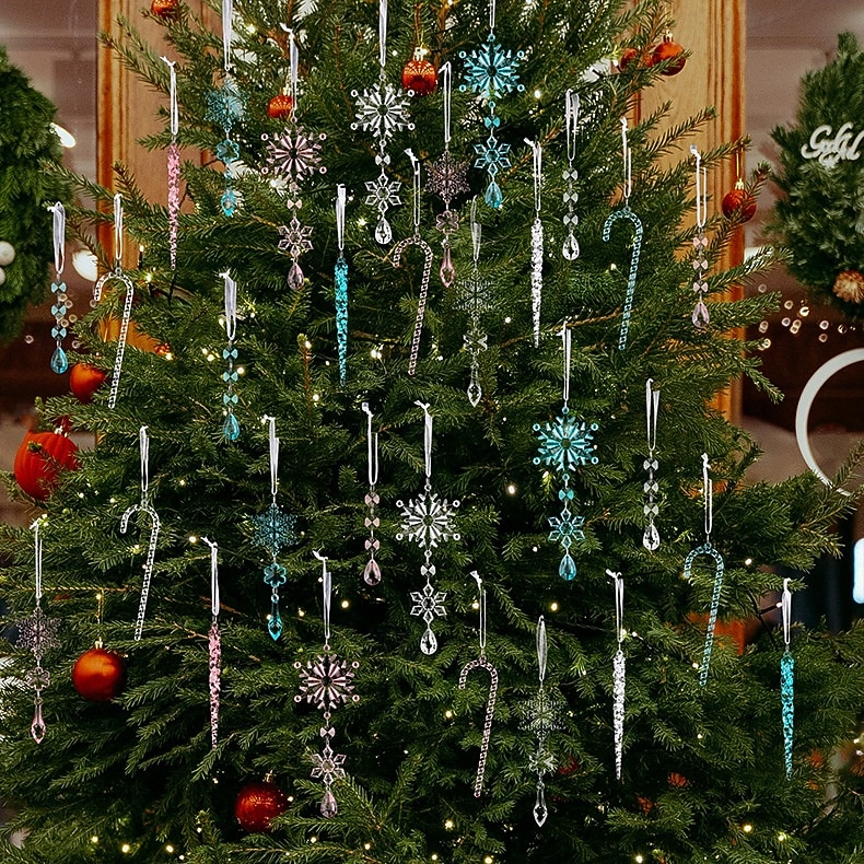 20 ks vánočních křišťálových závěsných ozdob, průhledných akrylových rampouchů a sněhových vloček na vánoční stromeček, vánoční dekorace do domu 2025 - $12.99 –P3