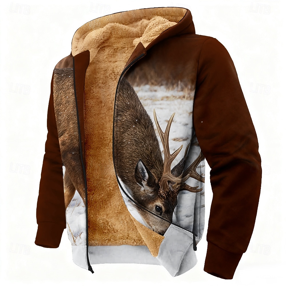 Homens Veado Tosão Moletom Jaqueta Clássico Militar Caça Manga Longa Gola Redonda Ao ar livre Campismo Preto Vinho Zip Up Outono Inverno Designer S M L XL 2XL 3XL de 2026 por $41.99 –P1