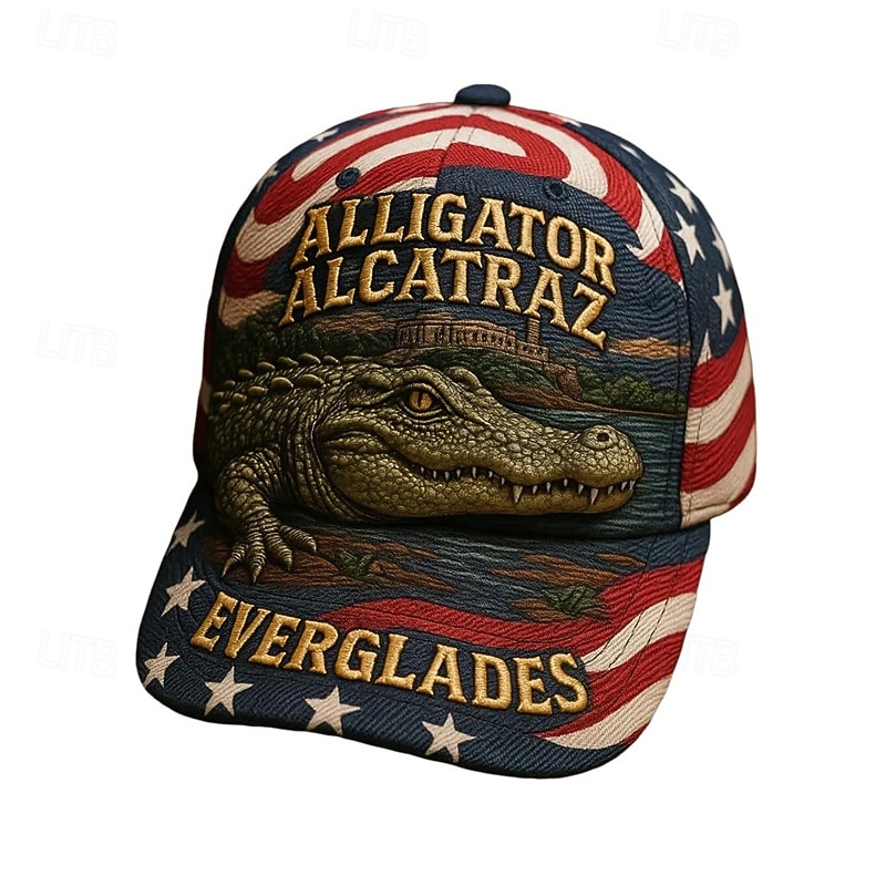 Herr Basebollkeps Solhatt Trucker Hat Rubinrött Blå Polyester Mönster Mode Ledigt Gata Dagligen Krokodil Amerikanska flaggan Justerbara Solskyddskräm Andningsfunktion 2026 - $15.49 –P2