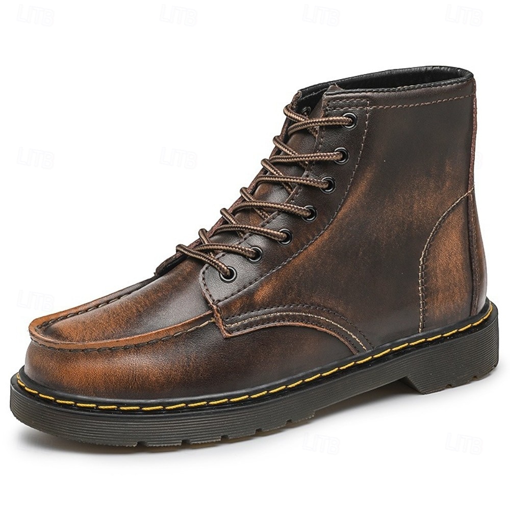 Botas de trabalho masculinas de couro bordô com cadarço, botas de combate vintage casuais de cano curto, duráveis para atividades ao ar livre &sapatos de uso diário de 2026 por $59.99 –P14