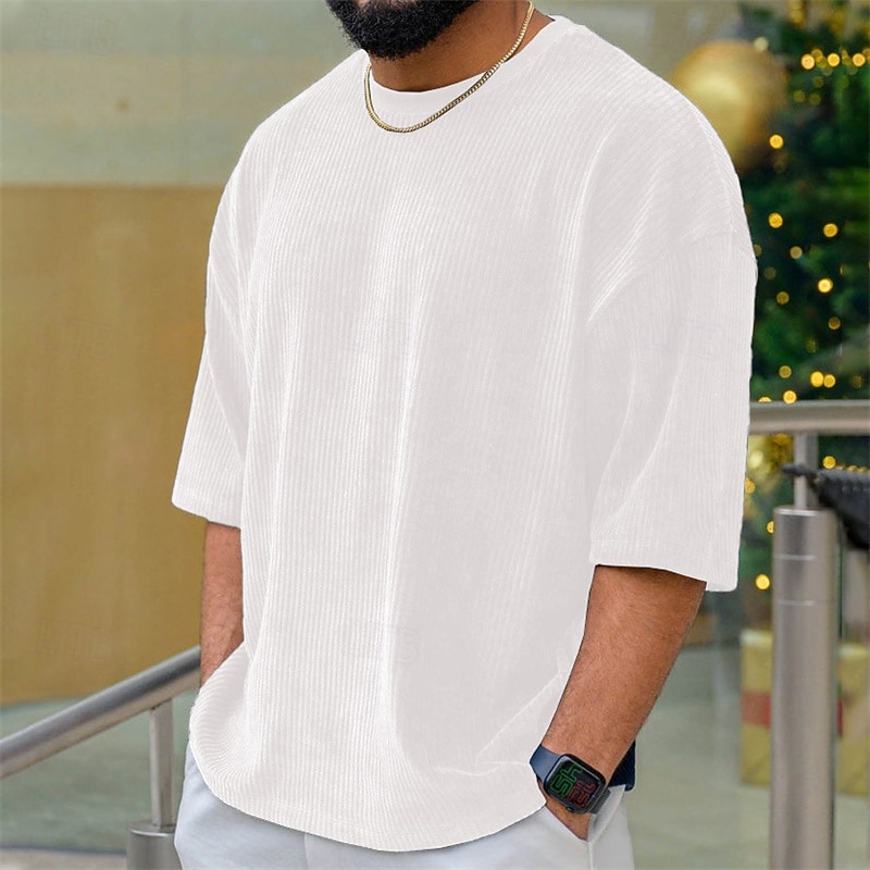 Per uomo Maglietta Camicia di Velluto a Coste Camicia a Maniche Corte Manica Corta Girocollo Estate Semplice Moda Designer Essenziale Jacquard Vacanza Streetwear Uscire Vinaccia Nero Bianco Maglietta del 2025 a $8.99 –P2