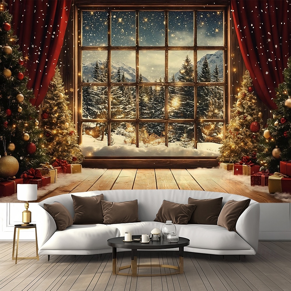 tapeçaria de natal com papai noel, árvore de natal &elfo, decoração de arte para pendurar na parede, decoração para casa, quarto, sala de estar ou escritório de 2026 por $17.99 –P1