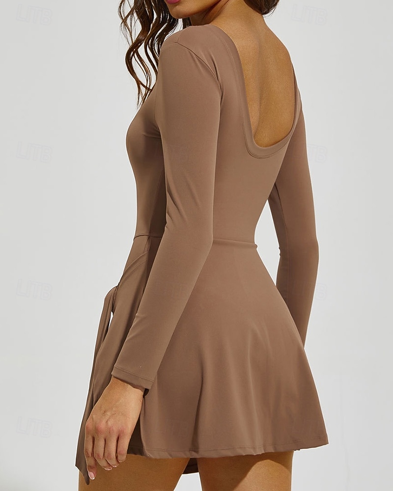 Mulheres Cor Sólida Vestido de tênis Vestido esportivo Manga Longa Fashion Tênis Pickleball Corrida Conjuntos Preto Rosa claro Cáqui Roupas de tênis de 2026 por $36.99 –P3