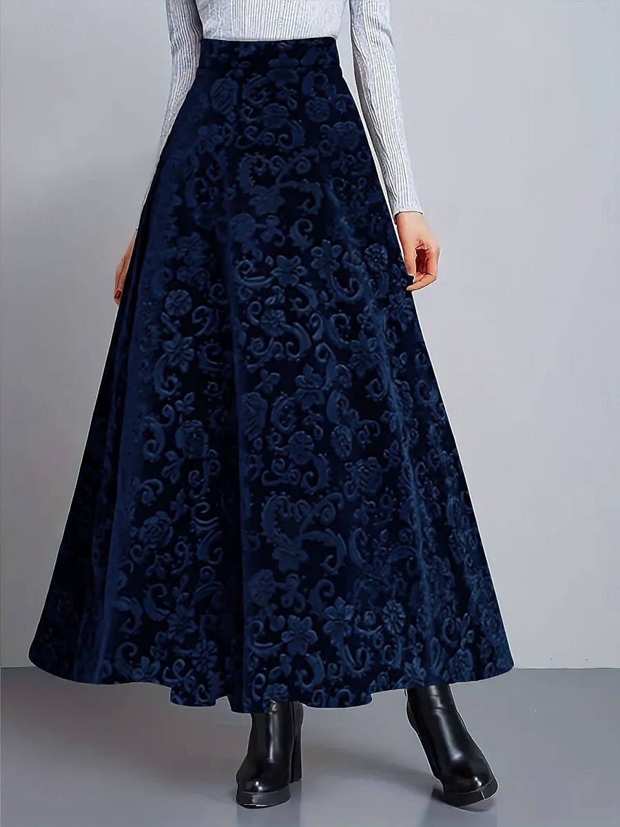 Women's Elegant Fashion Casual Maxi High Waist Skirts Floral Floral Micro-elastic Daily Street Blue Wine Purple Green Spring 2026 - $28.99 –P3
