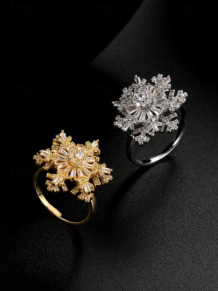 женское рождественское вращающееся кольцо в форме снежинки, регулируемое золотое и серебряное персонализированное украшение из кристаллов, элегантное праздничное коктейльное кольцо, идеально подходит для вечеринок и подарков 2026 - $11.99 –P8