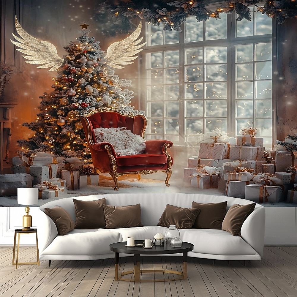 tapeçaria de natal com papai noel, árvore de natal &elfo, decoração de arte para pendurar na parede, decoração para casa, quarto, sala de estar ou escritório de 2026 por $17.99 –P4