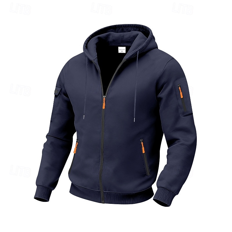 Voor heren Trui met capuchon Hoodie met volledige rits Fleece hoodie Tactische capuchon Zwart Marineblauw Khaki Lichtgrijs Donkergrijs Capuchon Effen Vetoketju Zak Sport & Outdoor Casual Dagelijks 2026 - $28.99 –P5