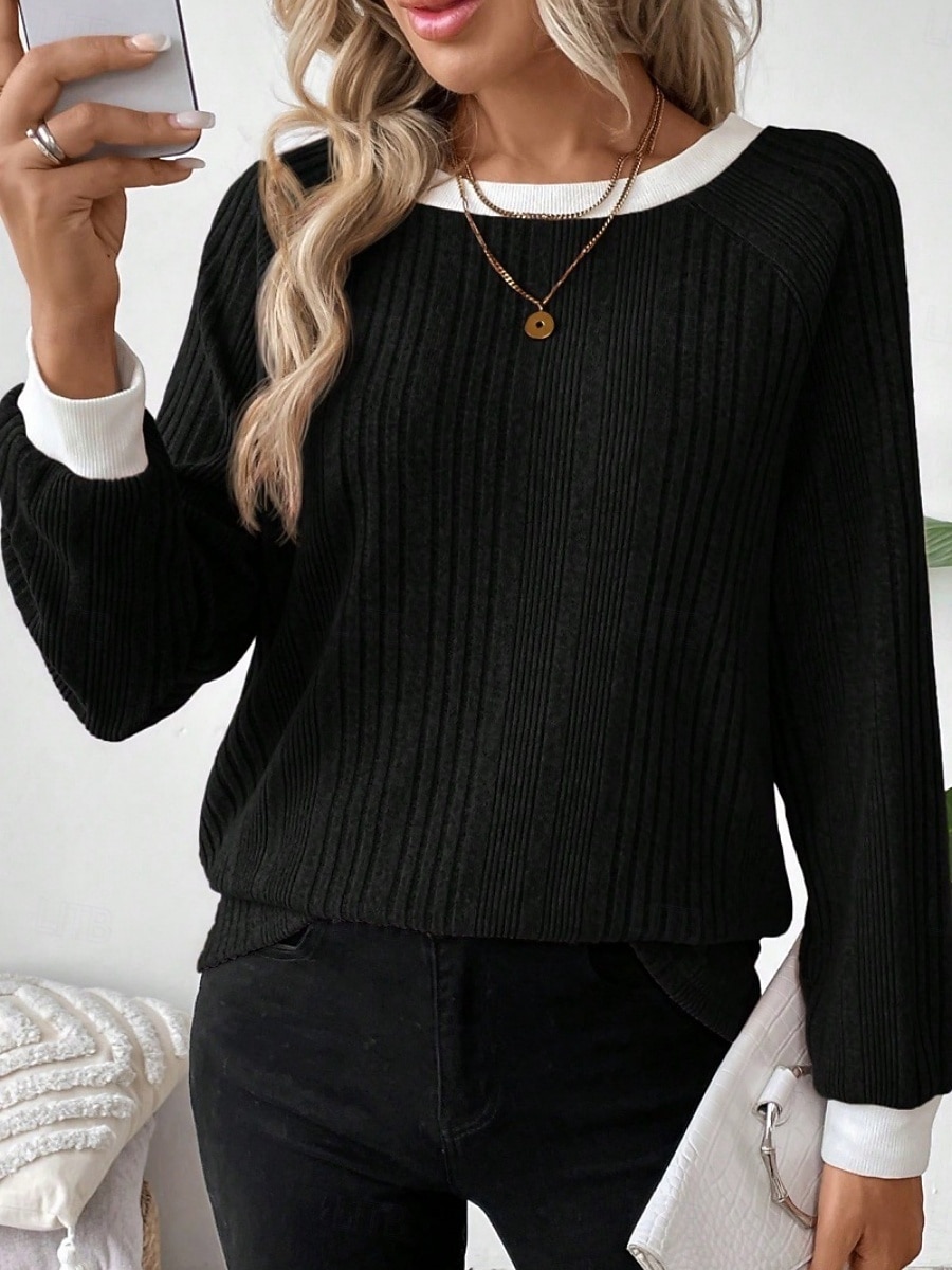 Γυναικεία Μπλούζα Κουρελού Συμπαγές Χρώμα Στυλάτο Καθημερινό Μακρυμάνικο Στρογγυλή Ψηλή Λαιμόκοψη Κανονικά μπλουζάκια Καθημερινά Μαύρο Ανθισμένο Ροζ Φούξια Γκρίζο Άνοιξη Φθινόπωρο Χειμώνας 2026 - $21.99 –P19