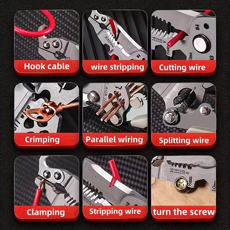 Pinza spelafili pieghevole 18 in 1 per impieghi gravosi - utensile multifunzionale con impugnatura antiscivolo, taglio cavi, crimpatura, torsione, spelafili tutto in uno - per elettricisti, del 2026 a $16.99 –P6