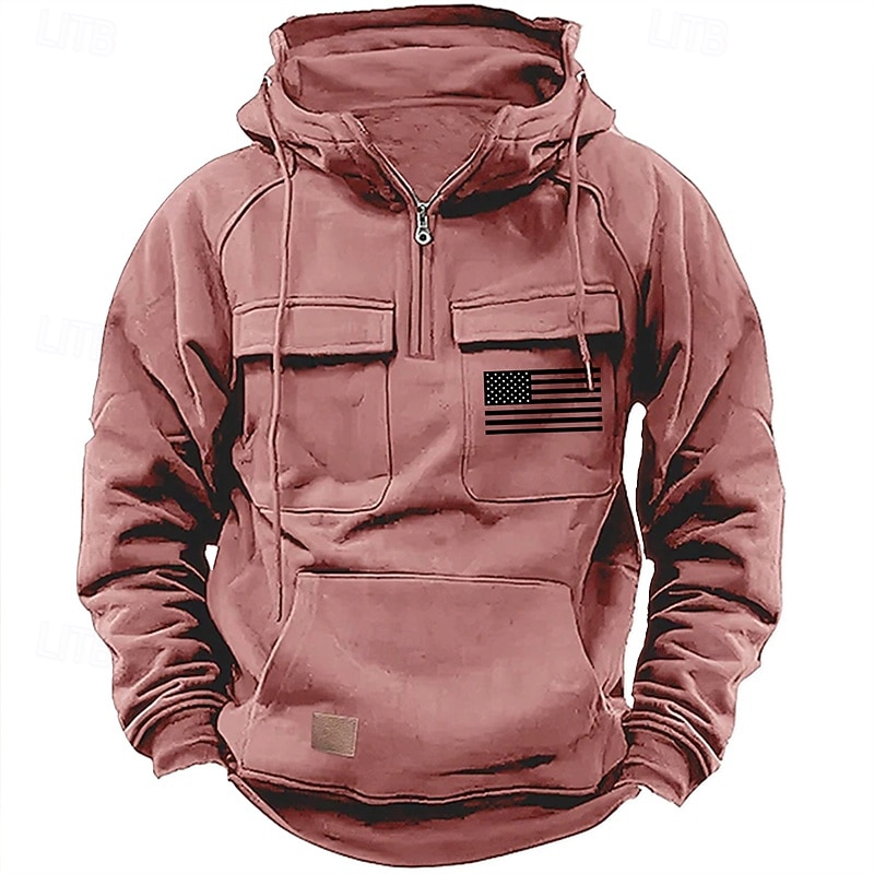 Herr Huvtröja Huvtröja med dragkedja i Quarter Svart Rodnande Rosa Vin Blå Grön Huva Landsflagga Snörning Ficka Sport & Utomhus Dagligen Helgdag Streetwear Grundläggande Ledigt Vår Höst Kläder Pull 2026 - $44.99 –P1