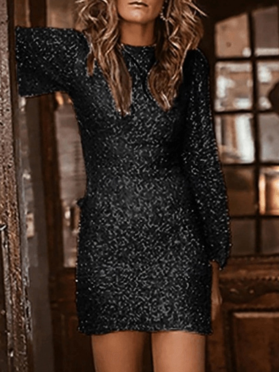 Abito Mini Donna Sheath Abito Festa Cocktail Semi Formale Uscita Festa Matrimonio Ospite Vestibilità Regolare Colore Solido Manica Lunga Collo Tondo Nero Bianco Khaki Autunno Inverno del 2026 a $43.99 –P3