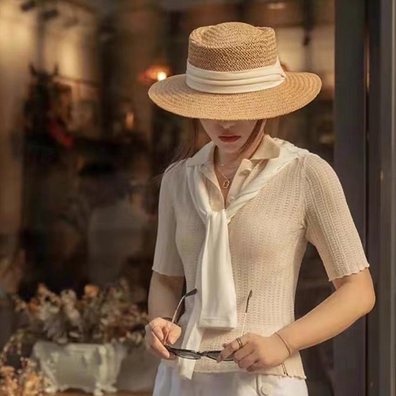 Klobouky Polyester Sláma Slamák Sluneční klobouk koktejl Svatební Dovolená Čajový dýchánek Dostih Elegantní Vinobraní Ochrana proti slunci S Stuhy Přílba Pokrývky Hlavy 2026 - $17.49 –P1