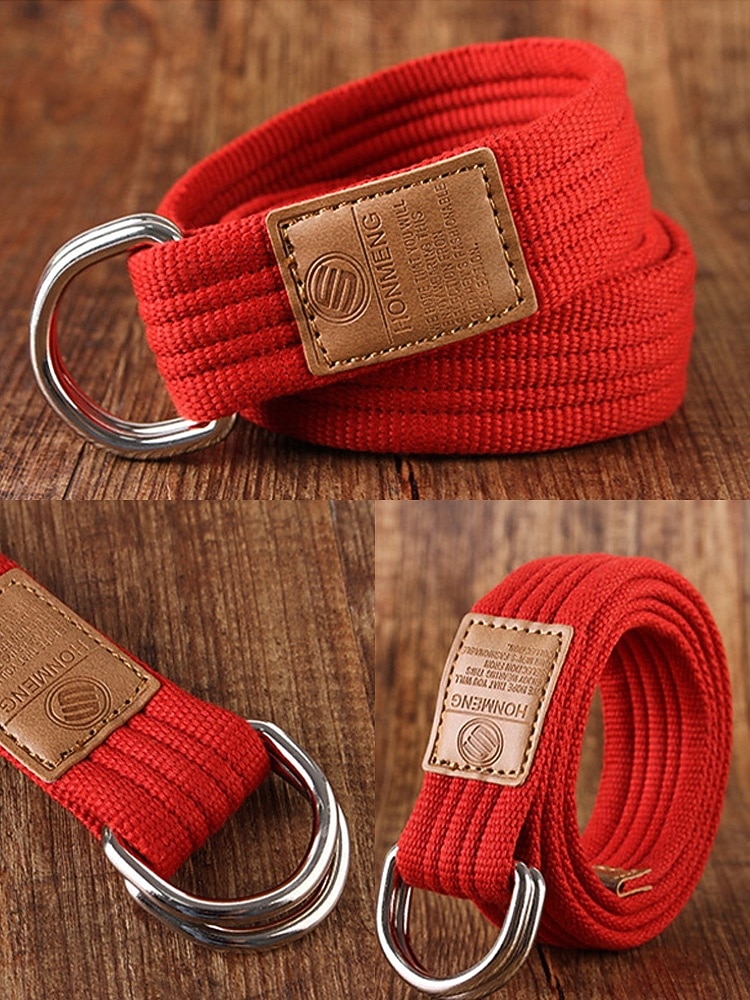 cintura natalizia in tela da uomo – cintura regolabile in tessuto di cotone con cinturino in pelle e fibbia ad anello in metallo – disponibile in rosso, blu navy, nero e altri colori – elegante accessorio natalizio per uomo del 2026 a $11.99 –P7