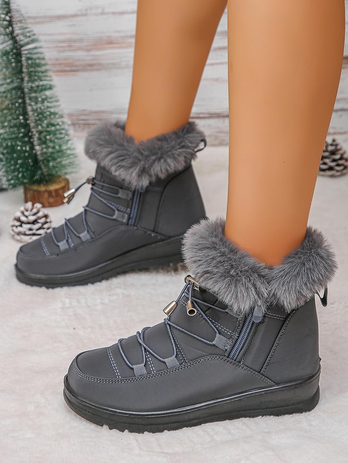 wasserdichte Schneestiefel für Damen mit Kunstfellfutter – Winterstiefel zum Schnüren mit Reißverschluss und verstellbaren Schnürsenkeln, in mehreren Farben erhältlich 2026 - $34.99 –P3