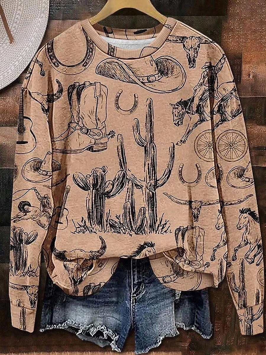 Dame Gensere Grafisk Geometrisk Fritid Langermet Crew-hals Vanlige topper Gate Hverdag Avslappet Lapper Brun Kakifarget Høst Vinter 2025 - $26.99 –P3