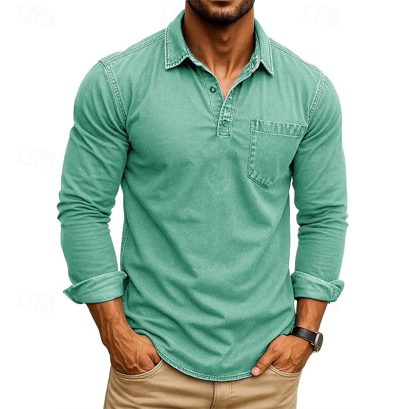 Herre Golf skjorte Golf poloskjorter Arbeid Avslappet Knaphul Langermet Grunnleggende Moderne عادي Lomme Knapper Vår Høst Normal Dyp Grønn Svart Rosa Lys Grønn Mørkeblå Blå Golf skjorte 2025 - $21.99 –P3