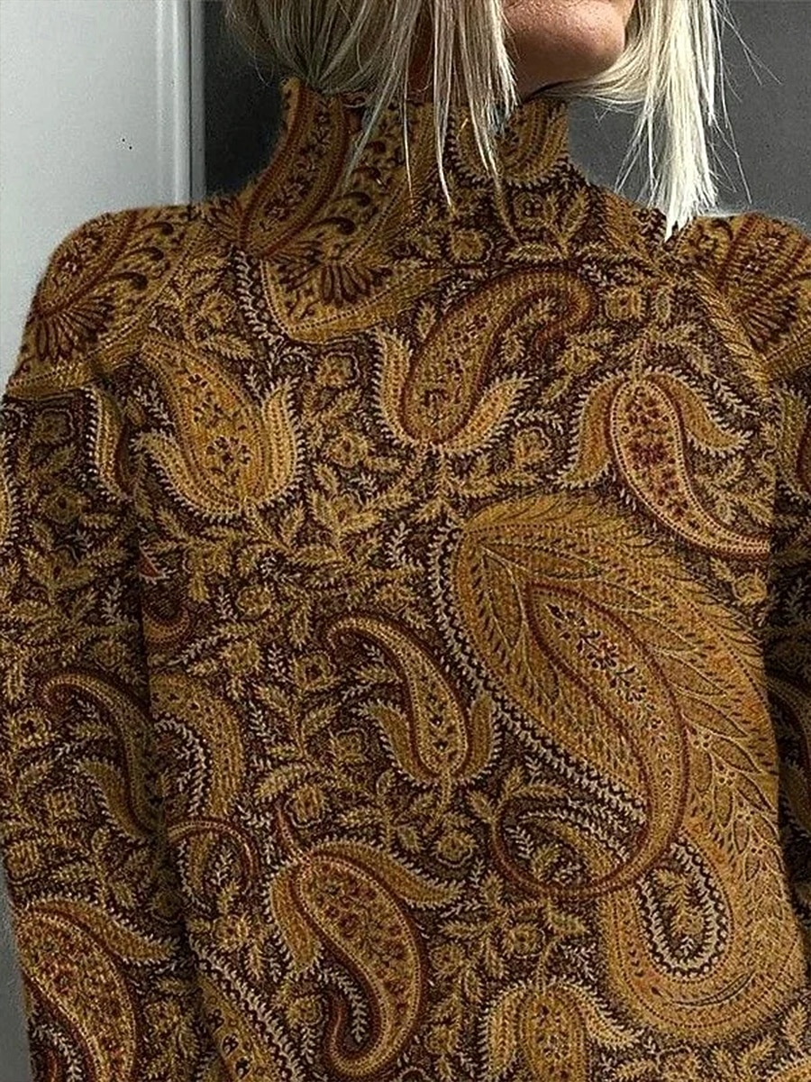 Mulheres Suéter Casual Macia Floral Gráfico Estampado Cashemere Estriado Gola Alta Floral Tricotado Imprimir Manga Longa Tops regulares Tricotar Ao ar livre Diário Final de semana Castanho Claro de 2026 por $42.99 –P2