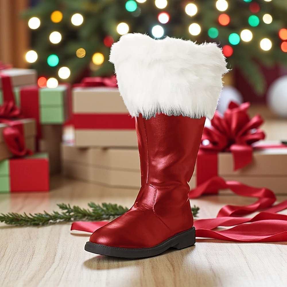Herrestøvler i julenissekostyme med fuskepels og stilige gullnagledetaljer, perfekte for julefester og cosplay i høytiden. 2026 - $59.99 –P5