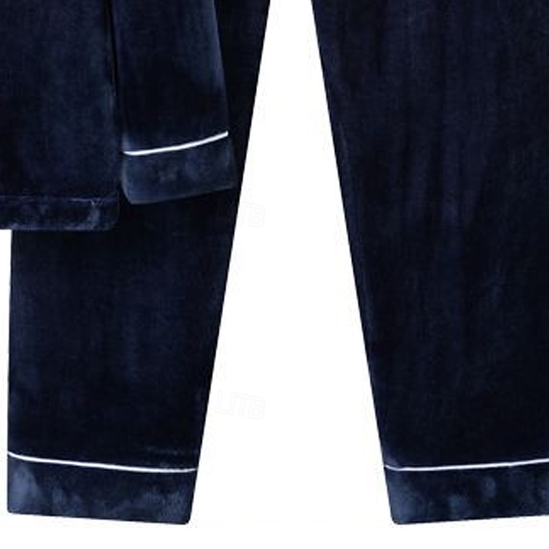 Муж. Пижамы пижама Пижамный топ и брюки 1 комплект Графические принты Мода Стиль Классика Дом Повседневные Кровать Флис Полиэстер Сохраняет тепло Комфорт Мягкий Лацкан Длинный рукав Брюки 2026 - $38.99 –P3