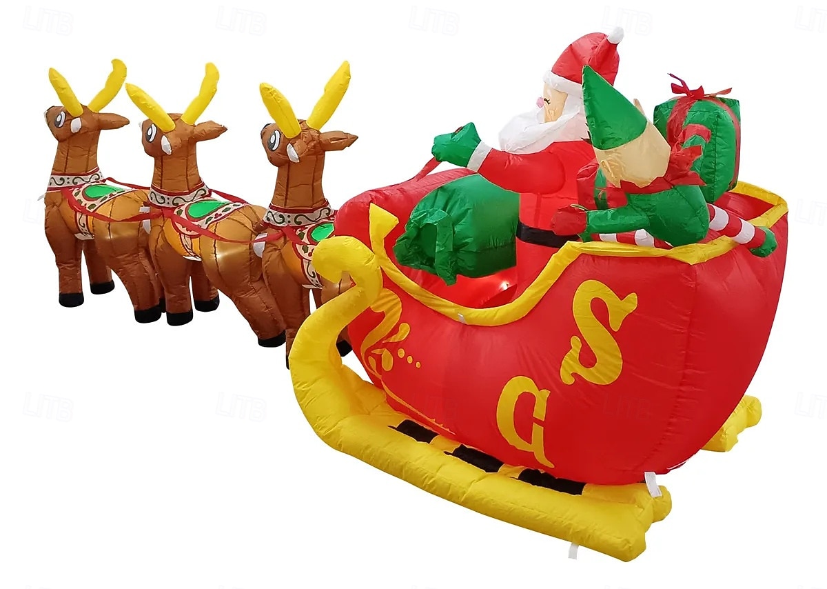 2026年 12FT 照明付きのSanta Clausとそり、3頭のトナカイ付きの屋外装飾ホリデーデコレーション、パーティー、庭、芝生用  コレクション – $170.99 –P2