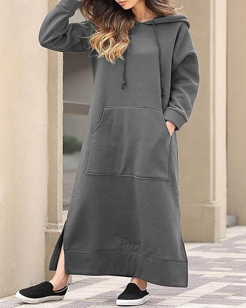 Γυναικεία Μίντι φόρεμα Φόρεμα με κουκούλα Μοντέρνα Καθημερινά Γραφείο Εξόδου Κανονικό Σκέτο Μακρυμάνικο Με Κουκούλα Μαύρο Κρασί Βυσσινί Πορτοκαλί Άνοιξη Φθινόπωρο Χειμώνας 2026 - $29.99 –P2