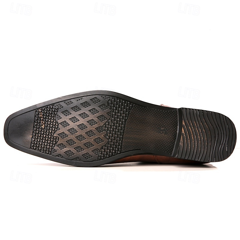 stivali chelsea da uomo in vera pelle sintetica color cuoio con pannelli laterali elastici e finitura liscia, eleganti stivaletti eleganti per lavoro, feste e occasioni formali del 2026 a $54.99 –P18