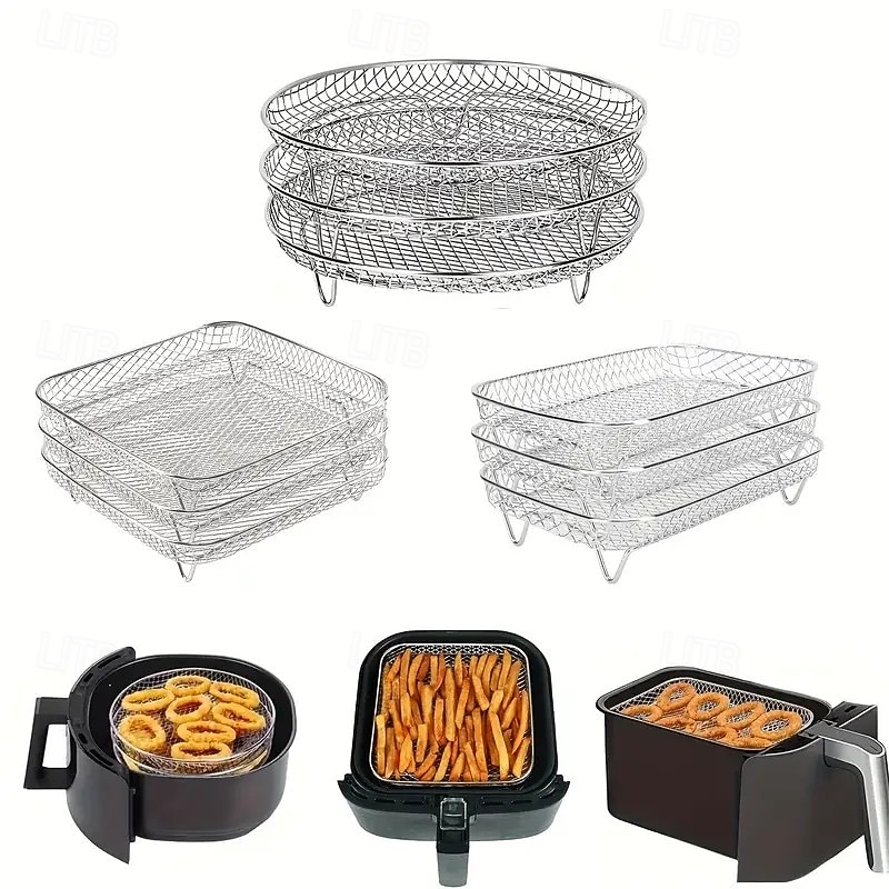 Conjunto de acessórios para fritadeira de ar de aço inoxidável de 3 níveis - bandejas empilháveis para forno e fritadeira de ar, laváveis na máquina de lavar louça, ideais para cozinhar de forma de 2026 por $26.99 –P1