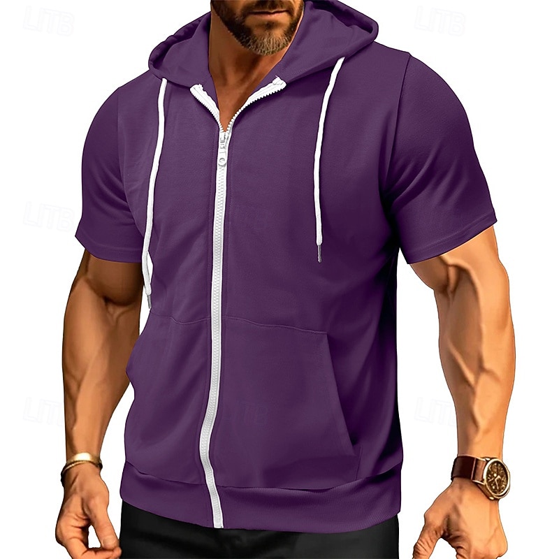 Men's Hoodie Full Zip Hoodie Black Pink Wine Purple Fuchsia Hooded Plain Drawstring Pocket Sports & Outdoor Daily Holiday Polyester Streetwear Basic Casual Summer Spring Clothing Apparel Hoodies 2026 - $36.99 –P8