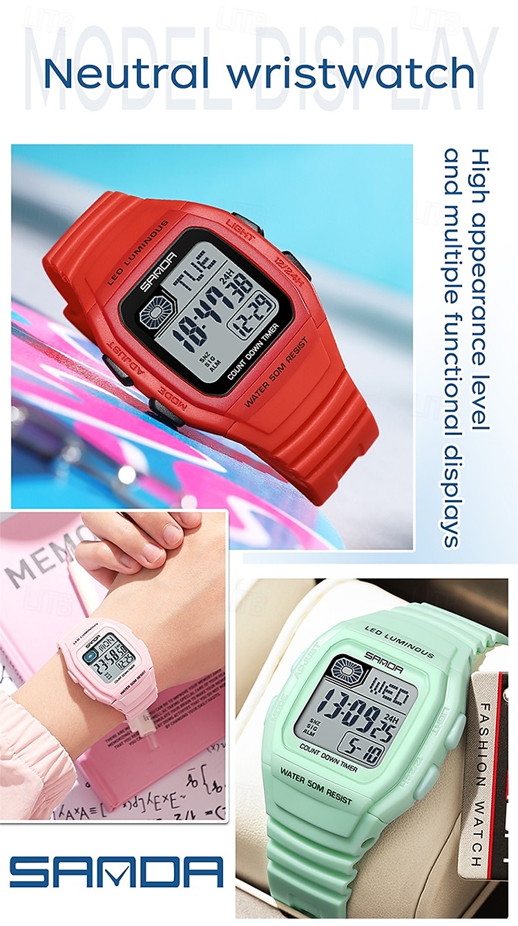 SANDA Gift for Women Men Digital Watch Large Dial Outdoor Sports Casual Luminous Calendar Date Waterproof Silicone Watch 2026 - $29.99 –P9