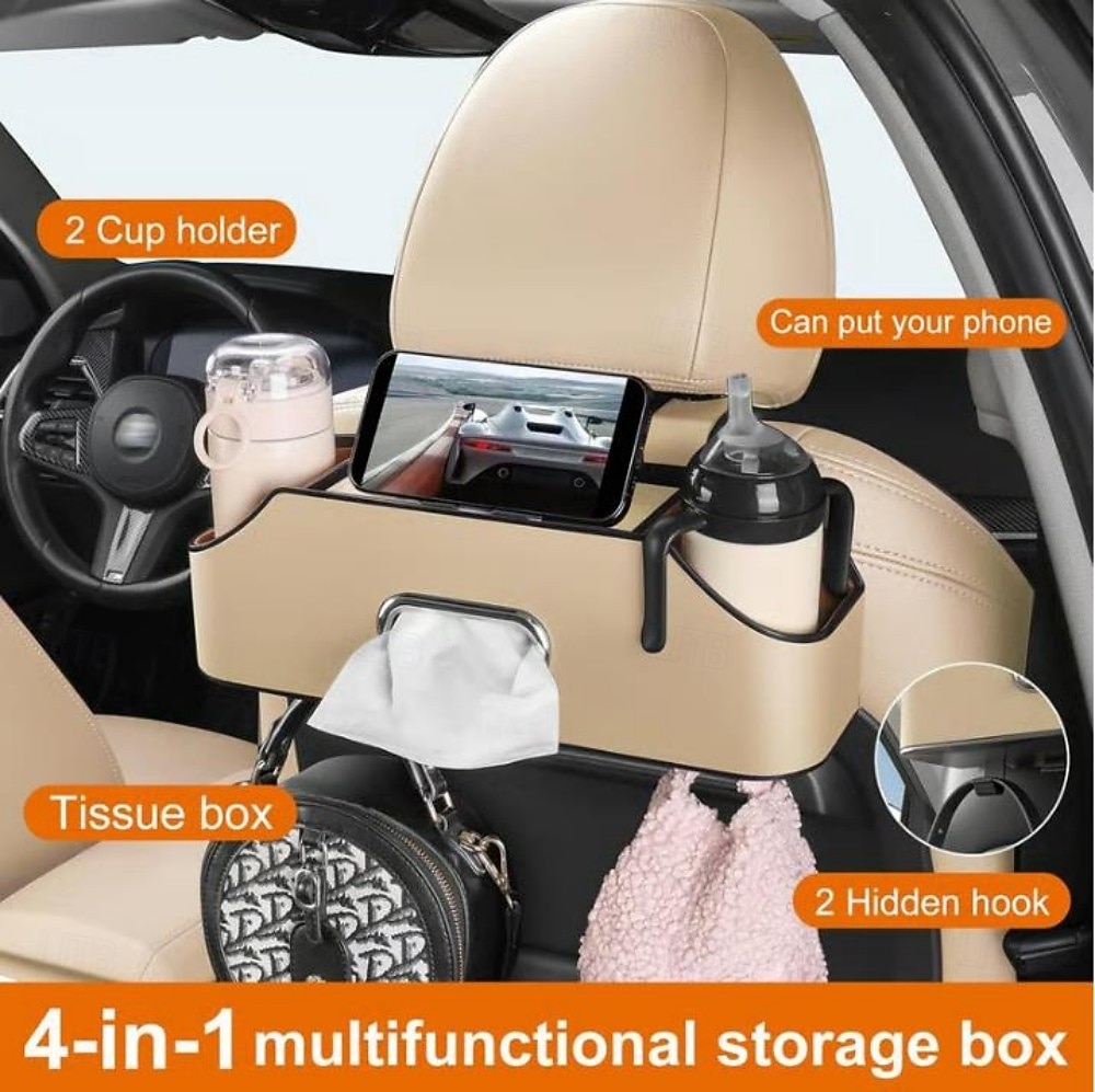 3-in-1 Car Backseat Organizer with Tissue Box & Cup Holder Multifunctional Storage Bag for Vehicle Seat, Keep Your Car Neat and Tidy 2025 - $15.99 –P5