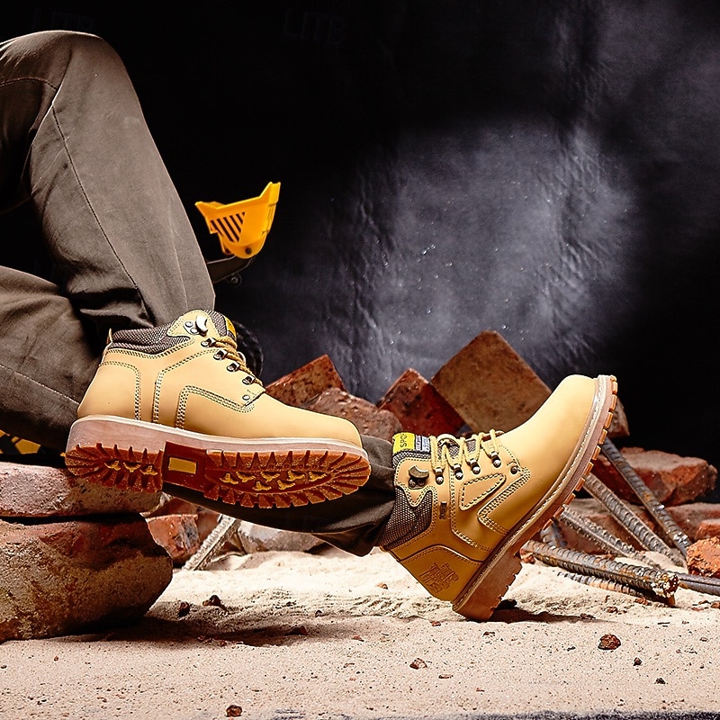 Men's Yellow Faux Leather Work Safety Boots with Shock-Absorbing Sole and Steel-Toe Protection, Durable Construction Boots for Outdoor Labor and Industrial Work 2026 - $64.99 –P19