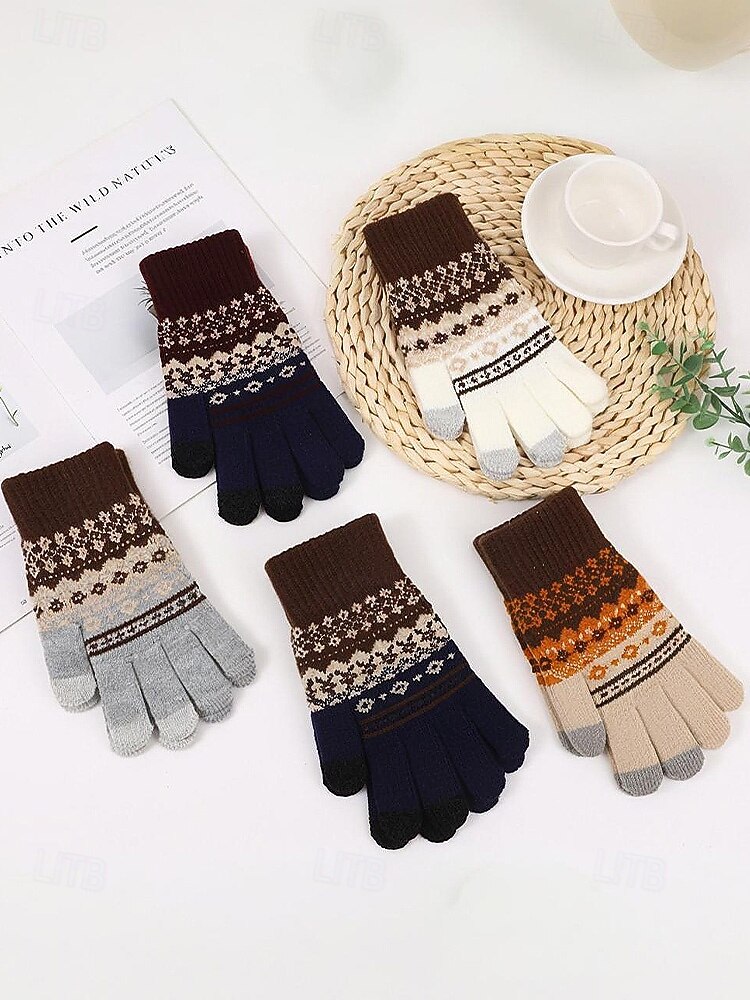 мужские рождественские перчатки для сенсорных экранов – теплые перчатки на флисовой подкладке с скандинавским вязаным рисунком – многоцветные варианты – идеально подходят для подарков на праздники и зимних мероприятий 2026 - $11.99 –P5