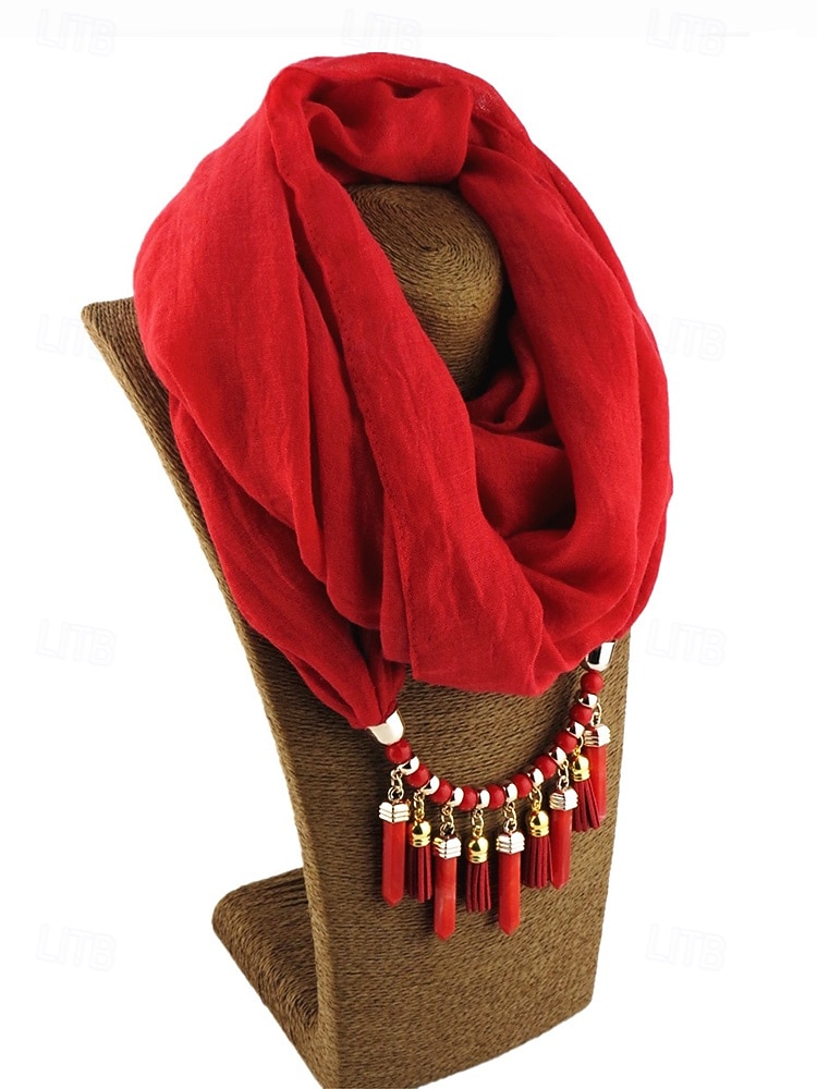 colar de cachecol macio feminino com borla e pingente de contas, acessório de natal multicolorido e elegante para roupas de inverno e festas de fim de ano de 2025 por $18.99 –P5