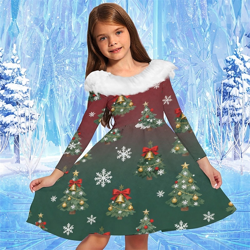 Noël FILLE 3D Graphique Arbre de Noël Robe manche longue Printemps