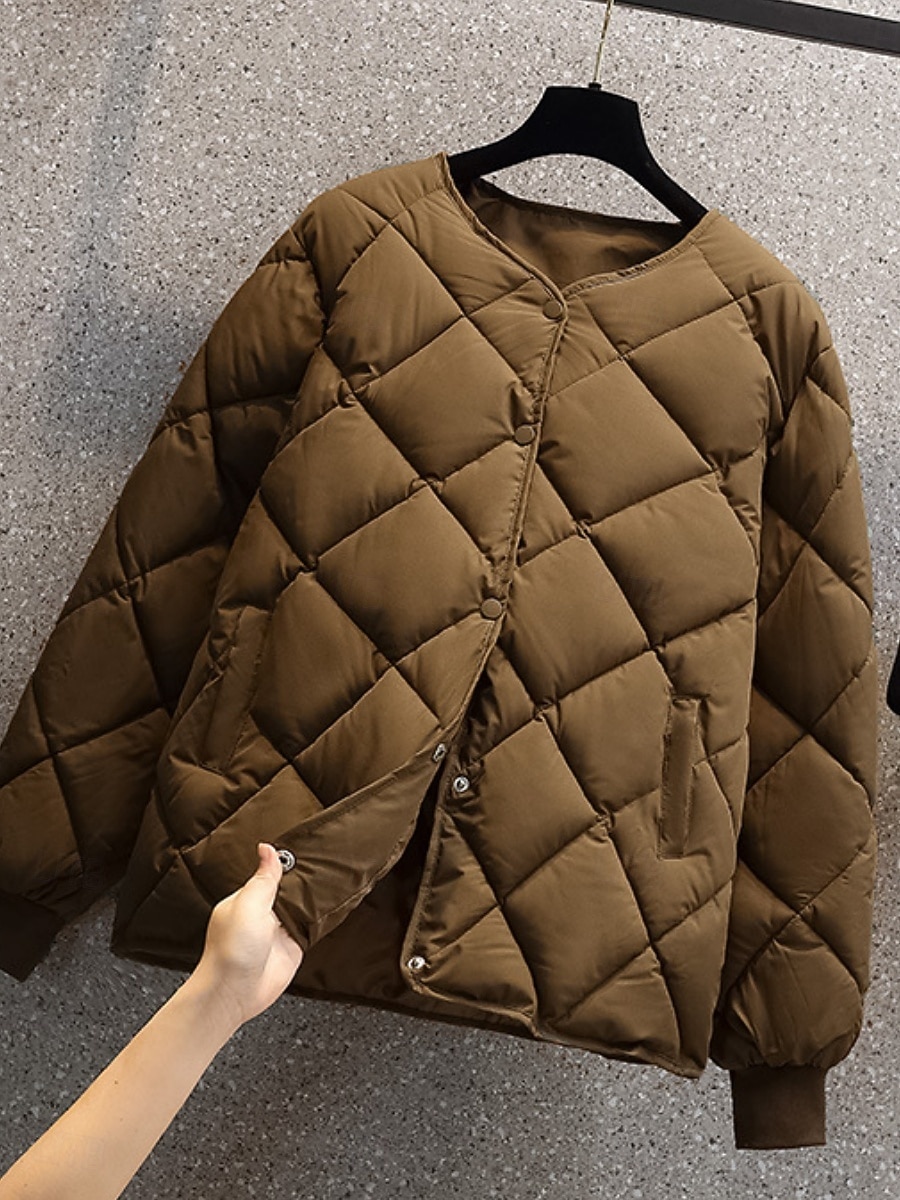 Dame Vattert jakke Bekvem Pustende Lomme Knapper Fritid عادي Feriereise Gate Avslappet Dagligdagstøy Enkeltkneppet Kort Crewneck Normal Langermet Yttertøy Svart Hvit kaffe Vår Høst 2026 - $25.99 –P7