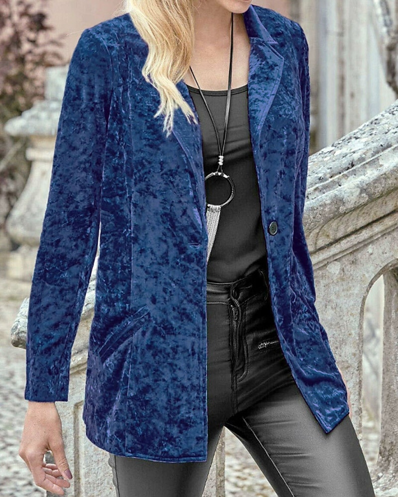 Damen Blazer Samtblazer Bequem Tasche Knöpfe Mode Einfach Party Party / Abend Regulär Umlegekragen Normale Passform Langarm Oberbekleidung Marineblau Schwarz Wein Frühling Herbst 2025 - $28.99 –P5