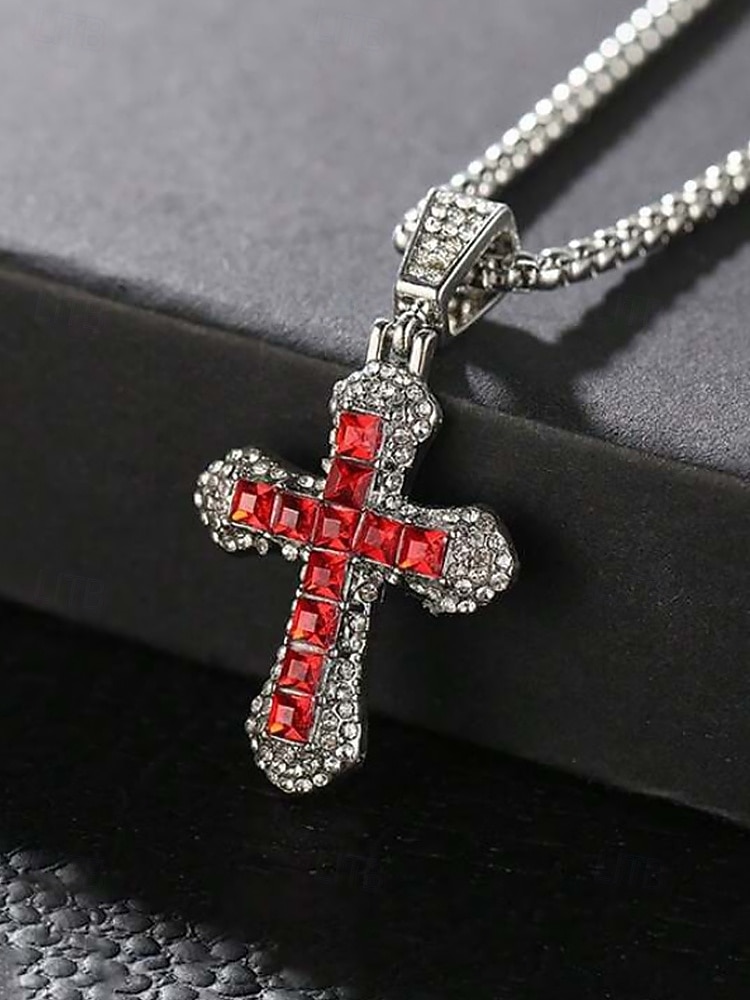 Мужское рождественское ожерелье-крест из сплава, разноцветное, с искрящимся кристаллом, стильный аксессуар для праздничных вечеринок и повседневной носки 2026 - $9.99 –P7