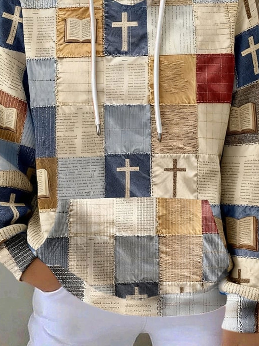Women's Pullover Hoodie Sweatshirt Print Graphic Geometric Warm Vintage Casual Long Sleeve Hooded Regular Tops Casual Street Dailywear Beige Fall Winter 2026 - $28.99 –P3