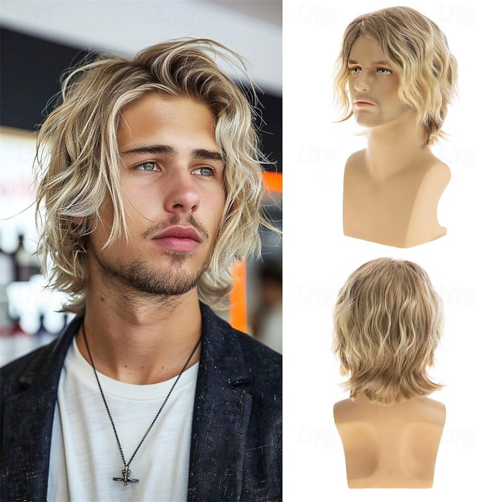 Peluca corta rizada rubia para hombre, de aspecto natural, color rubio oscuro, ideal para uso diario y fiestas. 2026 - $21.99 –P1