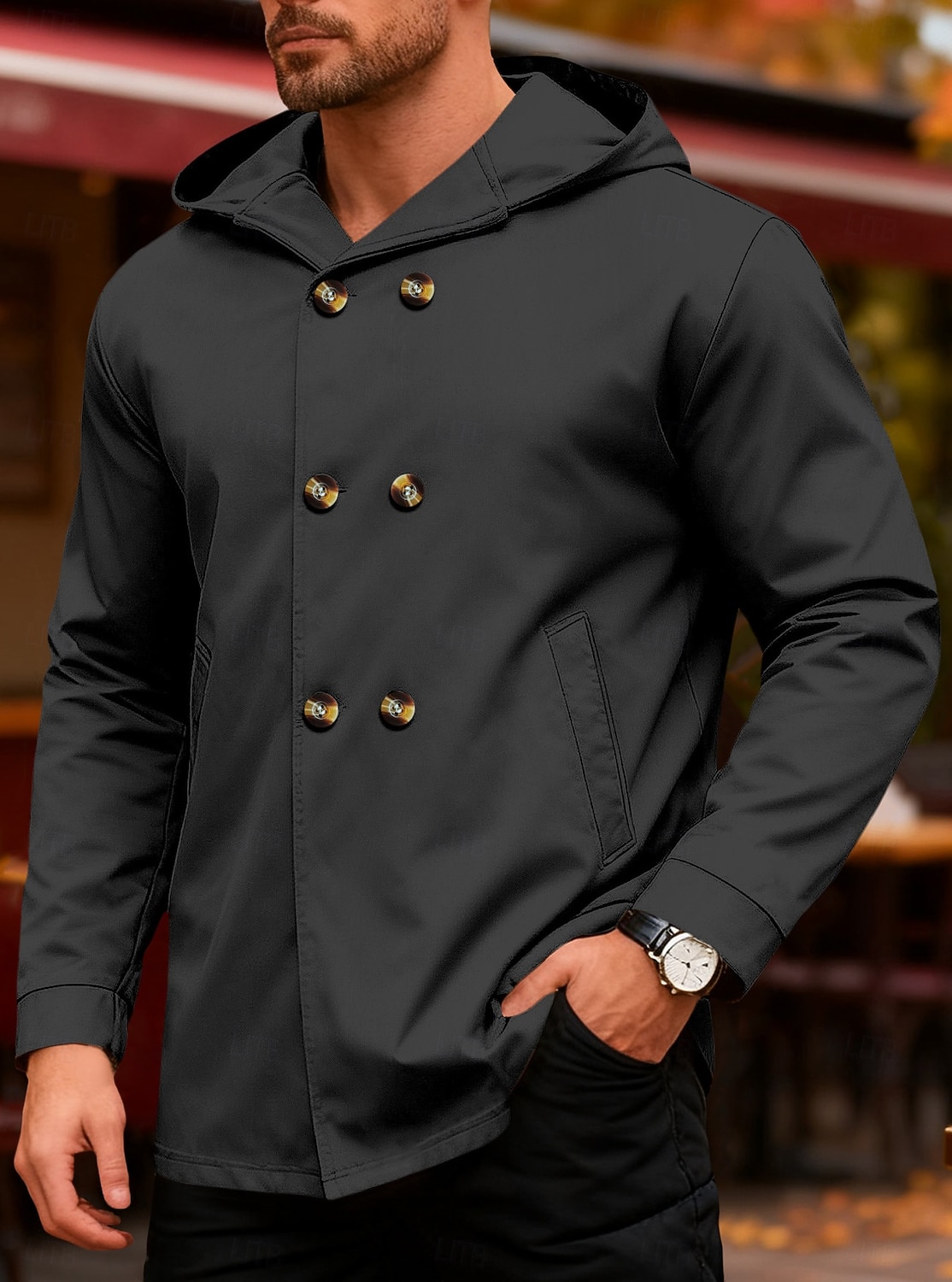 Men's Trench Coat Hoodied Jacket Formal Home Windbreaker Pocket Spring Fall Solid Color Active Vintage Shirt Collar Regular Black Red Blue Green Khaki Jacket 2026 - $42.99 –P15