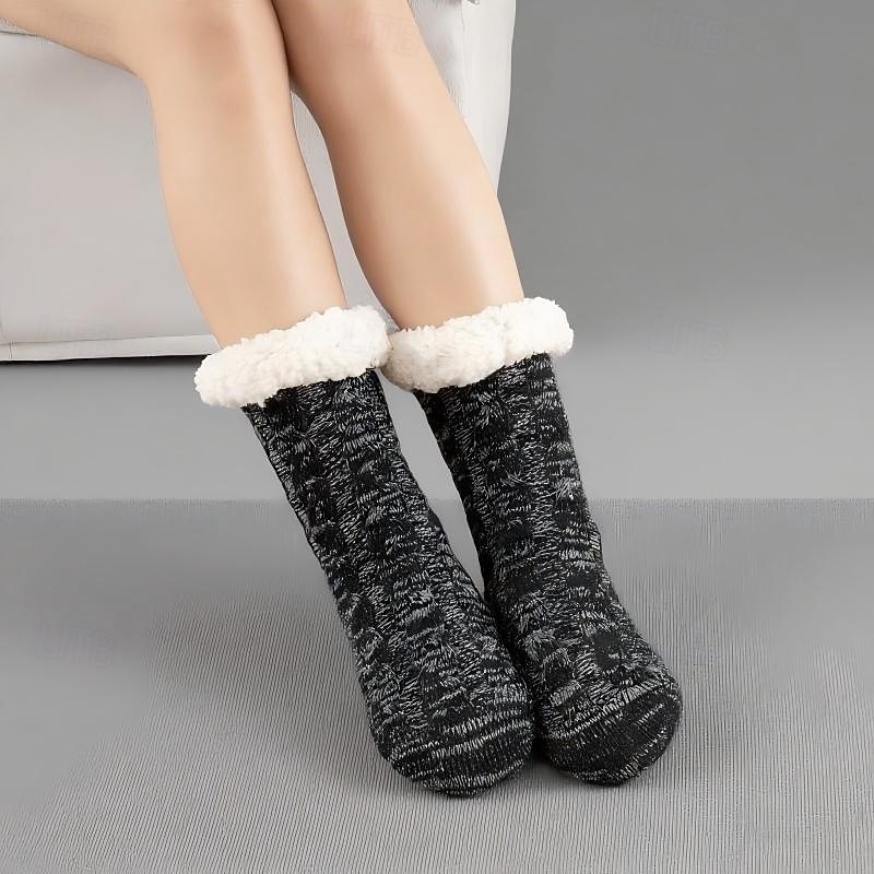Zimní silné chlupaté podlahové ponožky, protiskluzové teplé vnitřní pantofle pro muže a ženy, útulné flanelové domácí ponožky do poloviny lýtek 2026 - $9.99 –P5