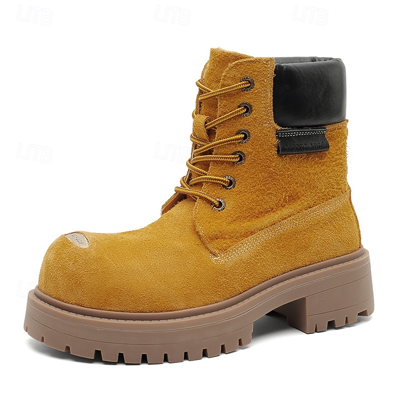 Per uomo Stivali Stivali da Lavoro Camminata Vintage Quotidiano PU Aumento Altezza Confortevole Stivali a Metà Polpaccio Allacciatura Tessuto almond Marrone scuro Nero Autunno Inverno del 2026 a $89.99 –P17