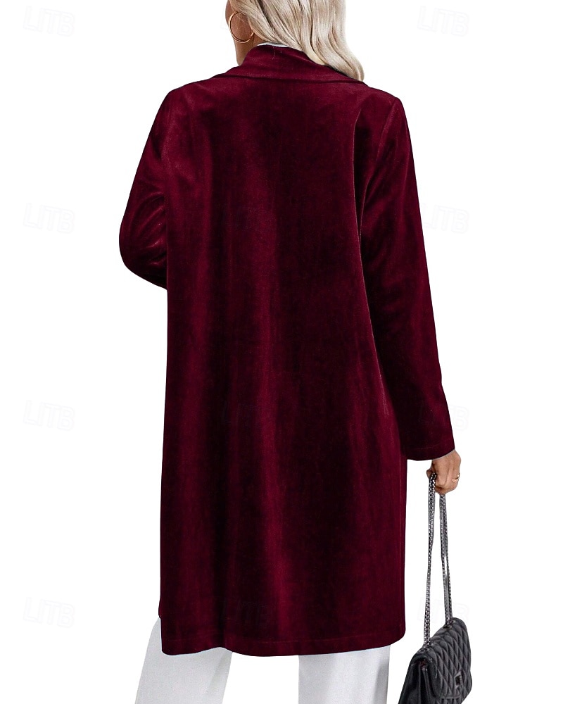 Dam Kavaj Kappa Håller värmen Bekväm Ficka Knappar Elegant Mode Slät Fest Födelsedag Fest / afton Ledigt Lång Nedvikt Normal Långärmad Ytterkläder Svart Vin Blå Höst Vinter 2025 - $44.99 –P21