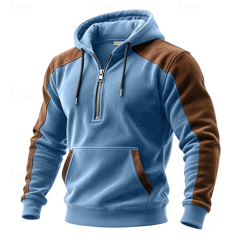 Homme Sweat à capuche Sweat à capuche quart zippé bleu marine Bleu Vert foncé Violet Marron À capuche Uni Patchwork Bloc de Couleur Sport & Loisir Occasionnel Quotidien Polyester ancien Streetwear de 2025 ? $32.99 –P9