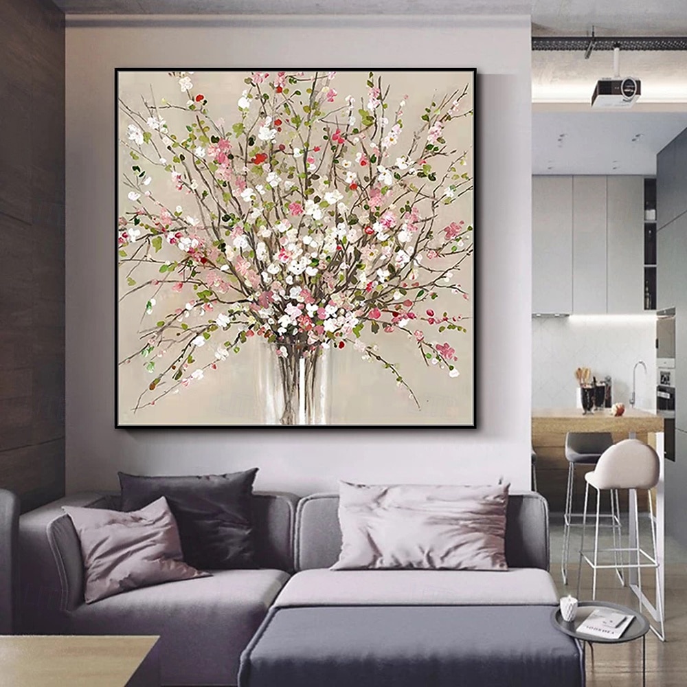 Ručně vyráběné olejomalby z lahví s květinami na plátně, nástěnná dekorace, moderní abstraktní obraz pro domácí dekoraci, rolovaný bezrámový, nenatažený obraz 2026 - $94.99 –P1